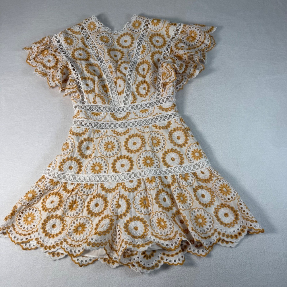 SAYLOR Cream & Gold Eyelet Embroidered Romper - Picture 2 of 9